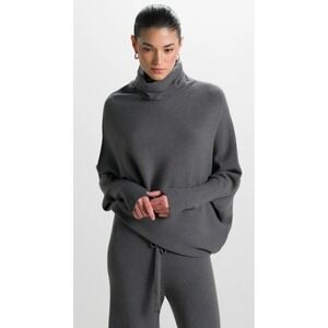 Jaki London Asymmetric Draped Roll Neck Sweater  Gray Seamless Knit L/XL  $268